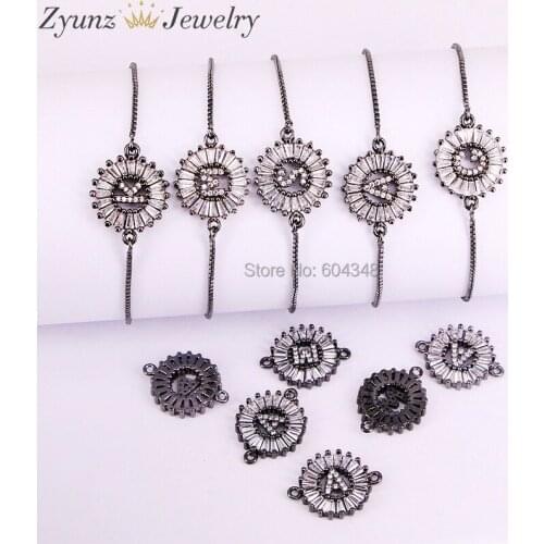 10PCS ZYZ298-2421 Black Adjustable Chain Copper Crystal CZ stone Letter Bracelets Bangles For Women Fashion Accessories bracelet