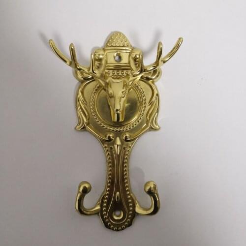 100%Brass Retro Deer Hook Curtain Hook Wall Hanging Animal Wall Decoration European Creative Background Furniture Handles