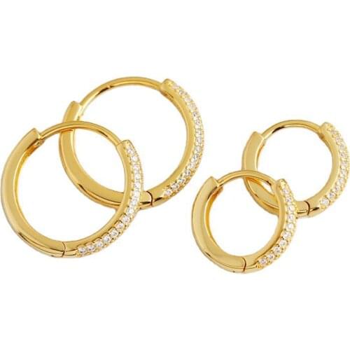18k gold 100% Authentic 925 Sterling silver Micro Pave CZ zircon aaa+ circle round Huggie Hoop Earrings Hip Hop Jewelry CE131