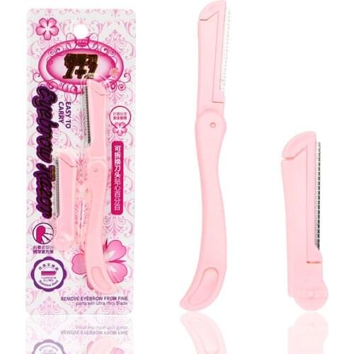 2 Pcs Handle Eyebrow Shaping Knife Portable Eyebrow Trimmers Stainless Steel Blades Shaver Woman Hair Remover Eye Beauty Tools