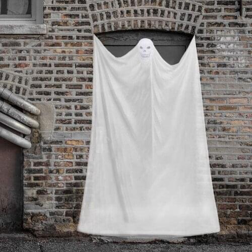 3.8M Cloak Halloween White Flying Ghost Luminous Mask Scary Voice Holiday Party Layout Prop Bar Home Garden Ornament