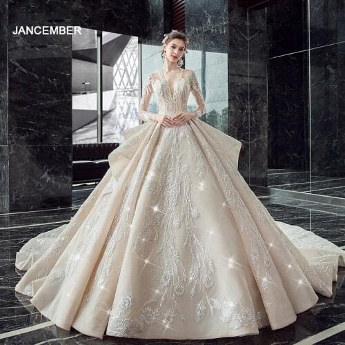 ASN039 Wedding Dress Elegent Beaded Dubai Long Sleeve Ball Wedding Gown Vestido Novia Boho Vestidos De Novias Noiva Vestido