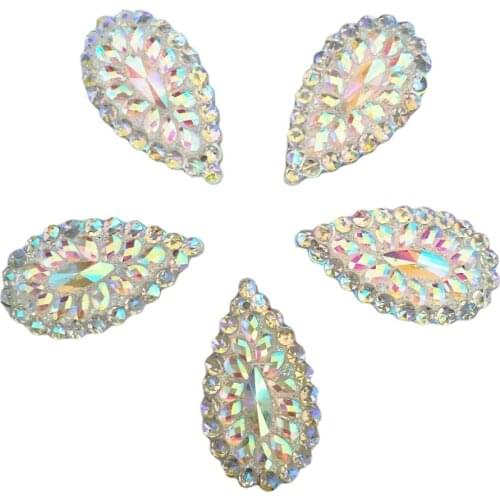 60PCS Shiny AB Resin 16*28mm Teardrop Flatback Rhinestone Scrapbook Ornaments DIY Wedding Appliques 2 Hole Crafts SD333