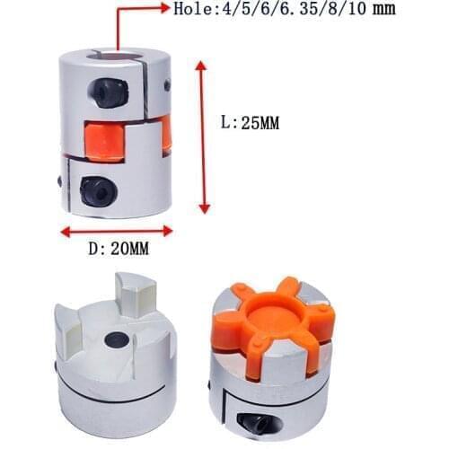 CNC Motor Jaw Shaft Coupler Flexible Spider Plum Coupling D20 L25 4mm 5mm 6mm 6.35mm 8mm 9mm 10mm Elastic Coupling