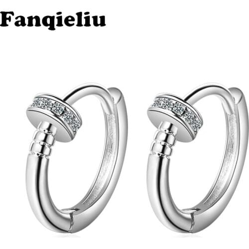 Fanqieliu Round Crystal 5A Zircon Hoops 925 Sterling Silver Earrings For Women Trendy Fine Jewelry Hoop Earrings Female FQL20236