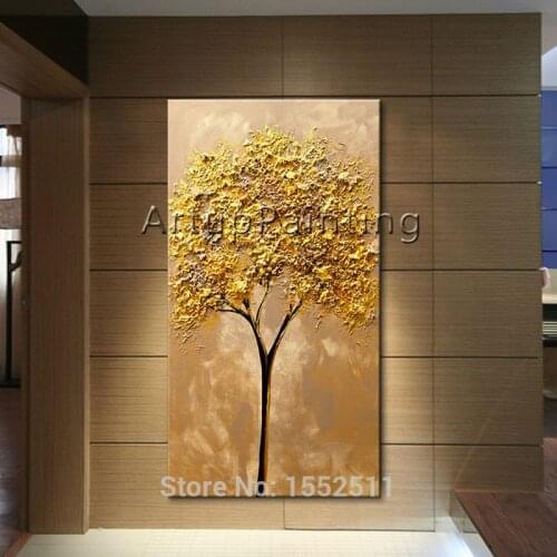 Canvas Painting of Modern Hand Painted palette knife 3D texture Flower Tree Wall Pictures For Living Room home decor