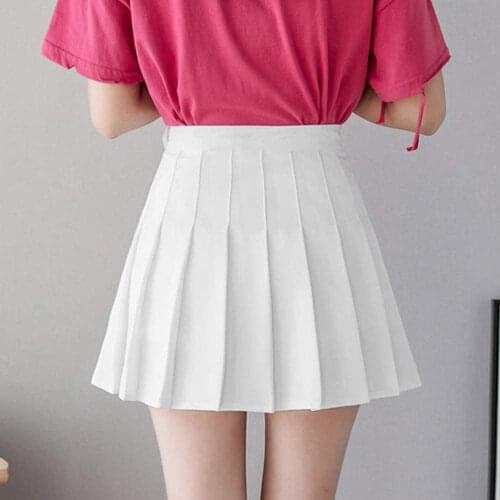 Classic Pleated High Waist Mini Skirts Girl Fashion Solid Sweet Harajuku Korean Student Uniform Tennis Skater Flared Short Skirt