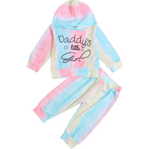 2021-07-06 Lioraitiin 1-4Years Toddler Baby Girl 2Pcs Fashion Clothing Set Long Sleeve Tie-dye Printed Hooded Top Long Pant