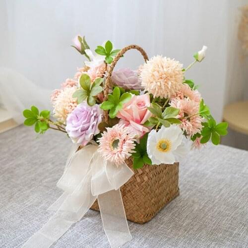 Flower basket small pure and fresh simulation flower art rattan knitting hand-held shooting props picnic flower arranging orname