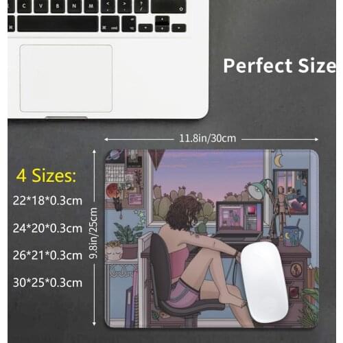 Creative Space Mouse Pad DIY Print Cartoon Aesthetic Interior Anime Moon Desert Plants Cats Cat