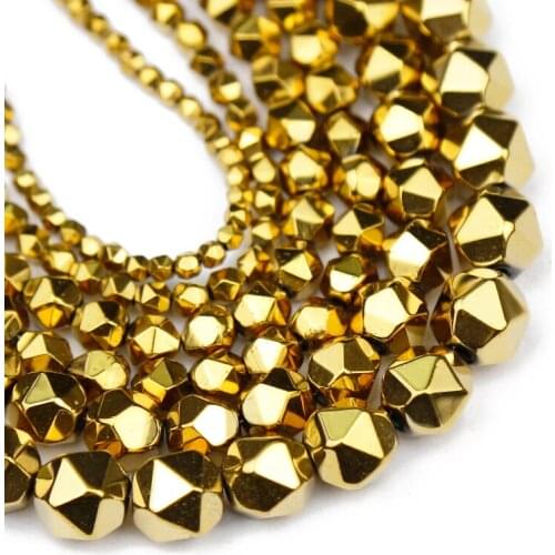 YHBZRET Natural Gold Faceted Round Hematite Stone 3/4/6/8/10MM Handmade Loose Beads for Jewelry Making Diy Bracelet Accessories
