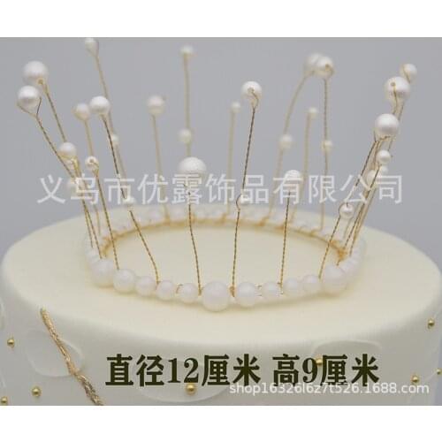 Metal Pearl Princess Crown Cake Topper Shiny Pearls Headdress Wedding&Engagement Cake Decora Birthday Topper Handmade