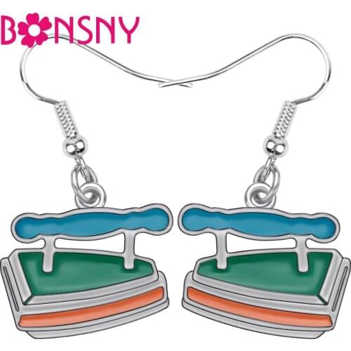 Bonsny Fashion Big Long Enamel Alloy Iron flatiron Tools Dangle Drop Earrings 2018 News Tools Fashion Jewelry For Girls Women