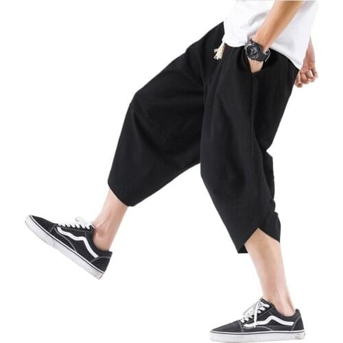 Shanghai Story Mens Linen Loose Casual Lightweight Elastic Waist Yoga Capri Wide Leg Pant 4 Color