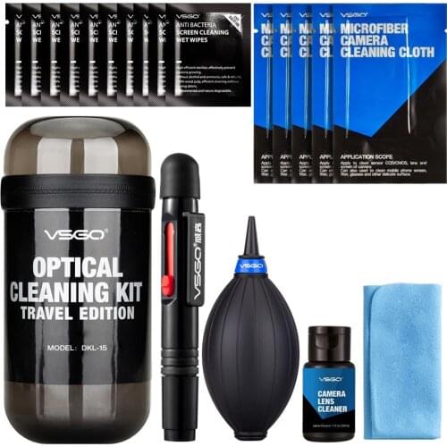 VSGO 6 In 1 Camera Cleaning Kit Travel Edition Camera Lens Cleaner Air Dust Blower Cleaning Cloth Wet Wipes For Canon Nikon