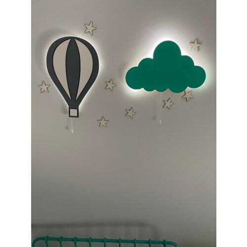 Set of 2- Baby Night Lamp Set Moon Lamp Light Wooden Wall Light Baby Shower Lamp Kids Bedside Decoration Cloud Decor