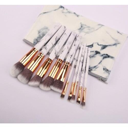 10Pcs/set Marble Makeup Brush Set Kabuki Brush Cosmetic Foundation Powder Blush Eyeshadow Blending Make Up Brush with Bag