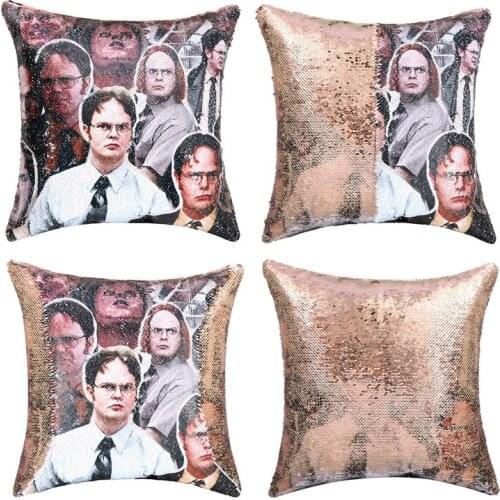 The Office Dwight Schrute Sequin Pillow Cover Reversible Throw Pillowcase 40X40cm for Home Couch Decor