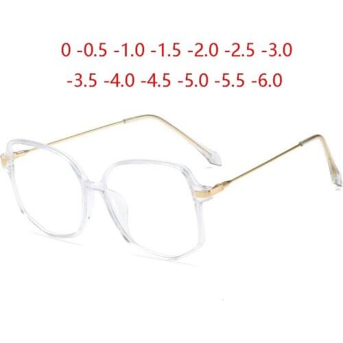 Transparent White Polygon Finished Myopia Eyewear Women Big Frame Minus Degree Diopter Glasses Prescription 0 -0.5 -1.0 To -6.0