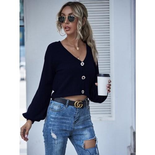 DIFIUPAI Autumn Womens Shirt Black V-neck Thread Slim Temperament Long Sleeve Office Lady Solid Casual All-match Knitting Top