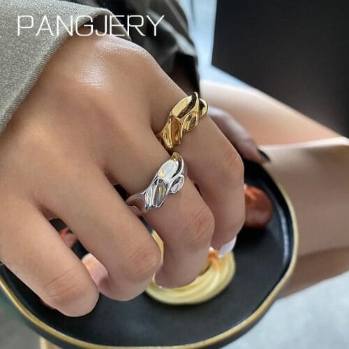 PANGJERY 925 Sterling Silver Prevent Allergy Irregular Geometry opening Rings for Women Fashion Exaggerated Party Jewelry Gift