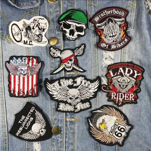 Punk Skull skeleton Cloth Patch Embroidered Backpack Decoration Badges Cloth Patches for Clothing Vest Jacket Parches Bordados