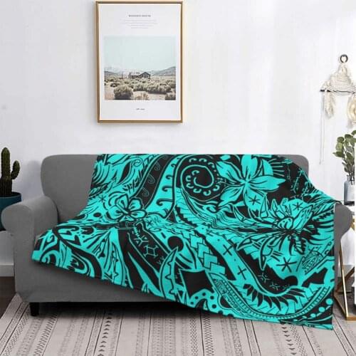 Polynesian Tribal Teal Collection Blanket Flannel Textile Decor Hawaiian Breathable Soft Throw Blanket for Bedding Car Quilt