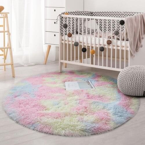Fluffy Round Carpet for Living Room Kids Room Decor Shaggy Area Rug Anti-slip Baby Play Mat Lounge Rug Bedroom Decoration