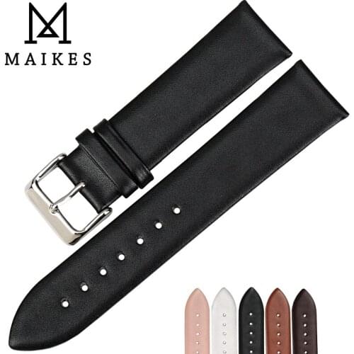MAIKES High Quality Watch Accessories Women Thin Watchbands 16 18 19 20 22 mm Genuine Leather Watch Strap For Brand Watch Band
