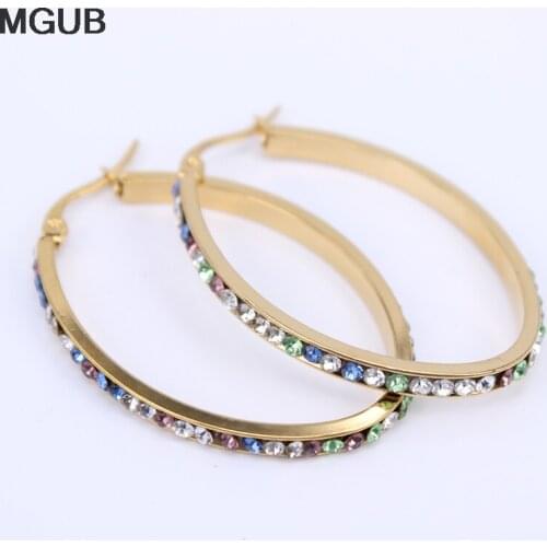 Diameter 33mm-65mm 2 color selection crystal oval earrings 316L stainless steel classic earrings LH315