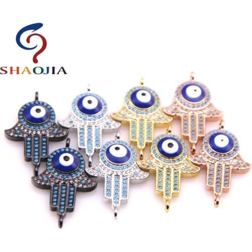 SHAOJIA Eye Accessories Jewelry Micro Pave Blue Transparent Zircon CZ Hand Eye Beads Connectors Fit Making DIY Bracelet Jewelry