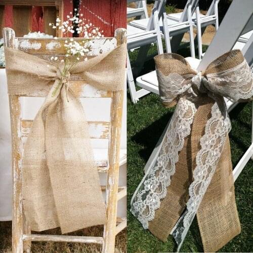 1pcs Naturally Vintage Burlap Chair Sashes Jute Chair Tie Bow for Rustic Wedding Decorations Chair Sash Decor 17cm x 275cm