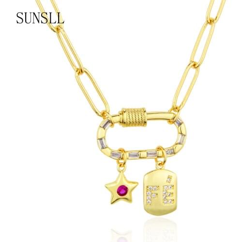 SUNSLL 2021 New Design Hot Sale Fashion Glossy Tag Necklace For Women Gold-Plated Copper Screw Clasp Star Pendant Jewelry Gift