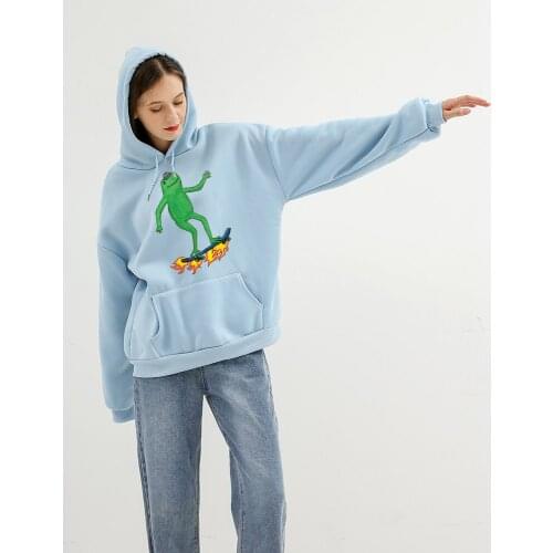 Cute Skateboarding Frog Hoodie Graphic Loose Oversize Sweatshirt Vintage Ulzzang Hoodie Long Sleeve Pocket Gothic Harajuku Tops