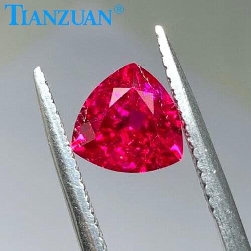 Trillion shape natural cut 5# red color created Artificial ruby corundum stone with cracks and inclusionsloose stone