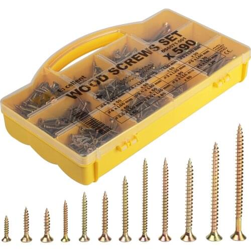 T.K.Excellent Chipboard Screw Wood Screw Phillips Flat Head Assortment Kit,590 Pcs