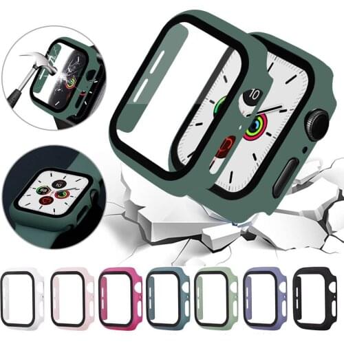 Screen Protector Case for Apple Watch 5 4 3 2 Matte PC Cover with Glass Film for IWatch 44mm 38mm 40mm 42mm Full Cover Frame