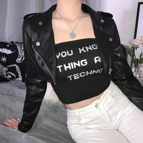 2021 PU Leather Jacket Classic Women Gothic Soft Black Faux Leather Short Motorcycle Jackets Rivet Zipper Streetwear Punk Emo