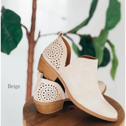 New Women Shoes Retro Mesh Ankle Square Heels Boots Female Slip on Mid Heels Casual Botas Mujer Booties Feminina Size 35-43