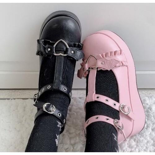 2021 New Female Lolita Cute Mary Janes Pumps Platform Wedges High Heels Womens Pumps Sweet Gothic Punk Shoes Cosplay Shoes