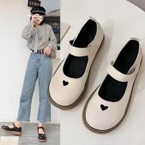 2021 Spring Lolita Shoes Heart Cut Ankle Strap Mary Janes SHoes Black Platform Shoes Female Flats Girls Princess Shoe 8936L