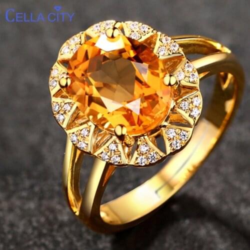 Cellacity 925 sterling silver ring with big Citrine Diamonds Wedding Engagement Cocktail Party For Women Ring Jewelry Wholesale