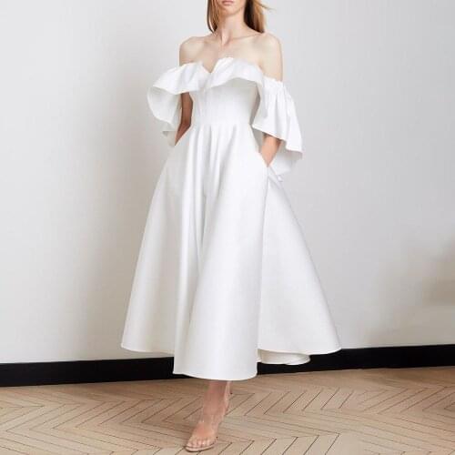 Nice European American Style Sexy Solid Color One Shoulder Ruffle Summer Evening Dress Temperament Strapless Summer New