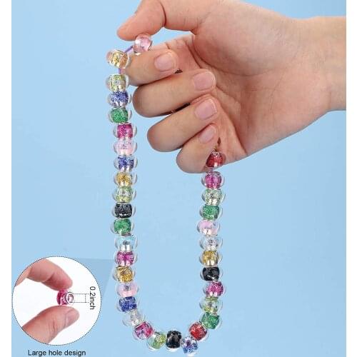 10Pcs Handmade Clear Color Shiny Glitter Rondelle Spacer Beads Large Hole Murano Charm Fit Pandora Bracelet Necklace Earrings
