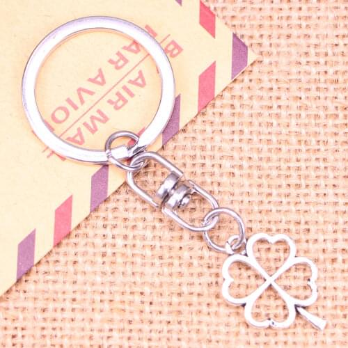 20pcs New Fashion Keychain 24x17mm hollow lucky four leaf clover irish Pendants DIY Men Jewelry Car Key Chain Souvenir For Gift