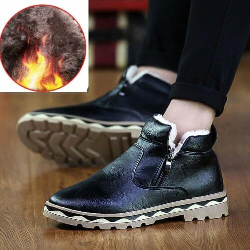 2020 Men Boots Comfortable Black Winter Warm Waterproof Fashion Ankle Boots Casual Men pu Leather Snow Boots Winter Shoes R10-70