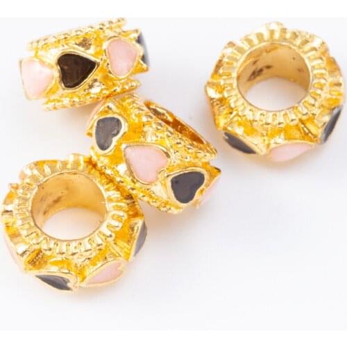 5Pcs/Lot Gold Plated DIY Enamel heart Bead Charm Fits for Pandora European Jewelry Bracelet js2228