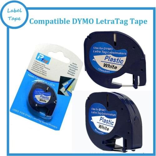 6PK Dymo 91201 plastic label tape DYMO LetraTag Label Tape for DYMO label printer 12mm*4m black on white