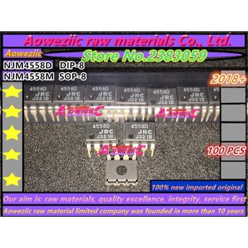 Aoweziic 2018+ 100% new imported original NJM4558D DIP-8 NJM4558M SOP-8 Dual Operational Amplifier NJM4558 JRC4558 4558