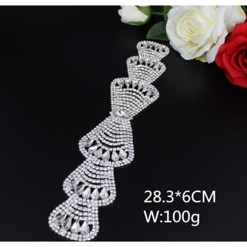 Pure handmade Crystal applique for Evening Party Waist Decoration DIY Sew on Wedding Dress Bridal Sash Belt rhinestone applique